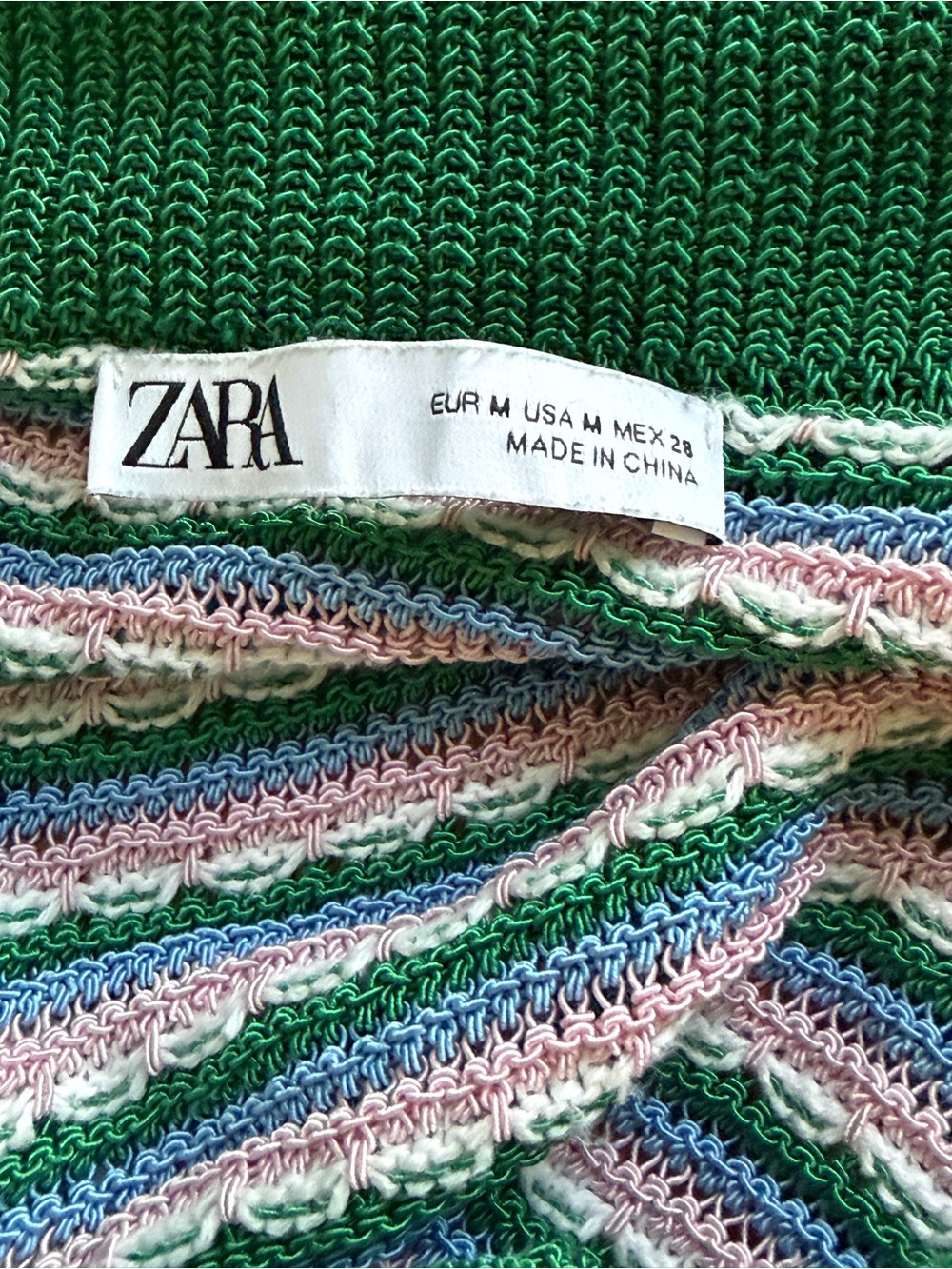 Zara Knit Striped Polo Sweater Top M Green Pink Blue Pearl Buttons M - Picture 5 of 6